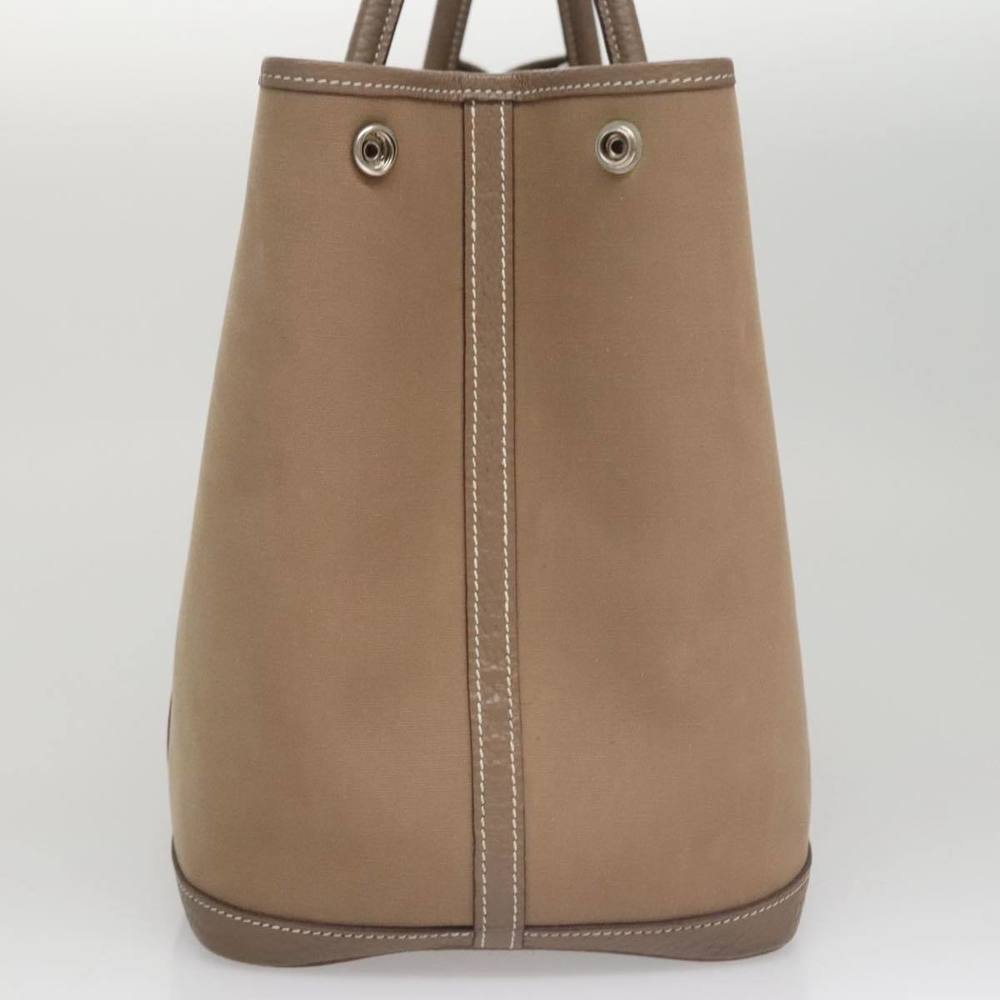 HERMES Garden Party PM Hand Bag Canvas Leather Beige Silver Auth kk429 - Picture 4 of 16